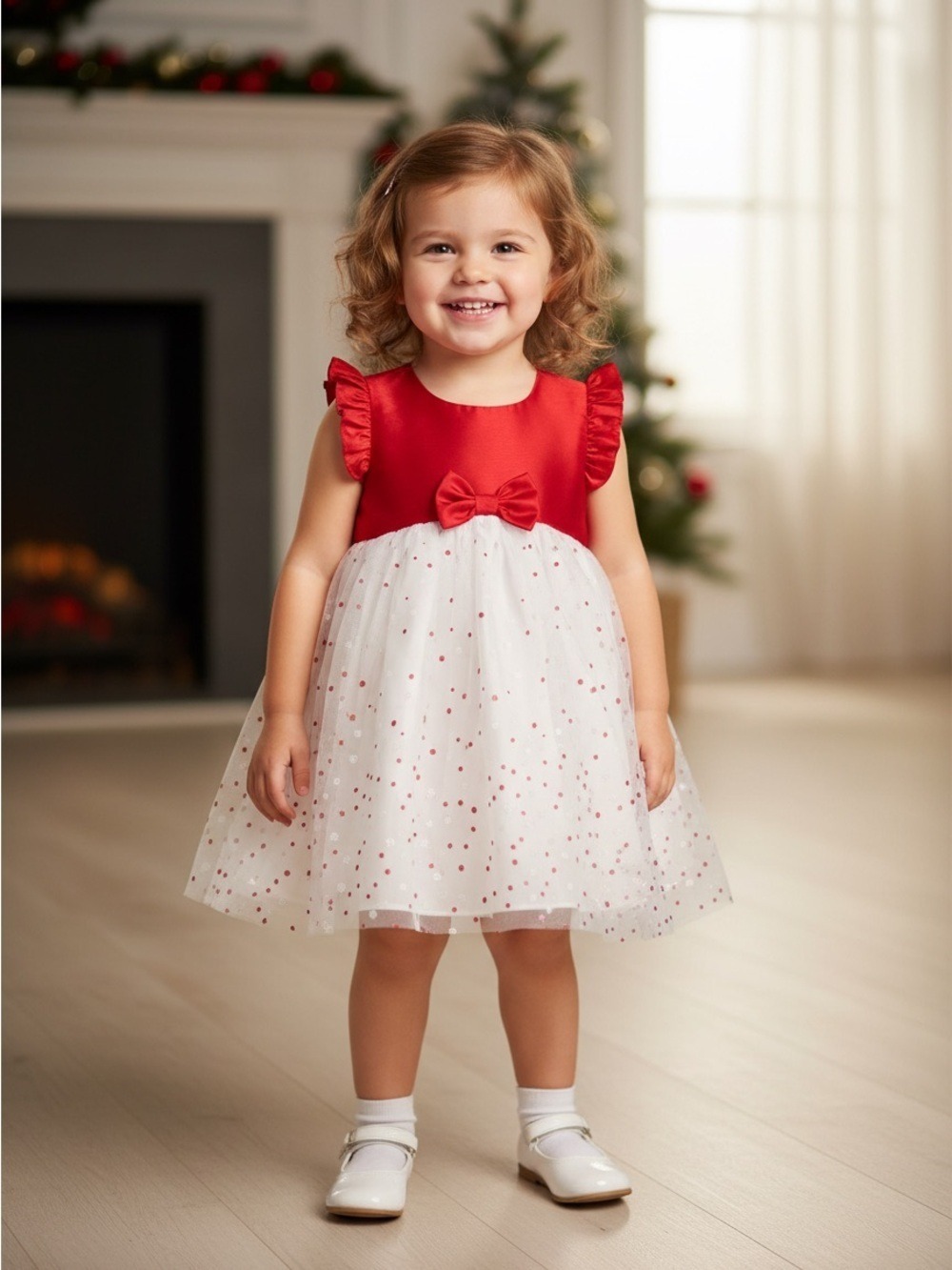 Girls' Red & White Tulle Bow Dress 12 months